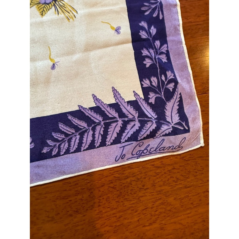 Jo Copeland Floral Bouquet Scarf Coquette 1960s | Purple Cream | 35" Square - Picture 10 of 10
